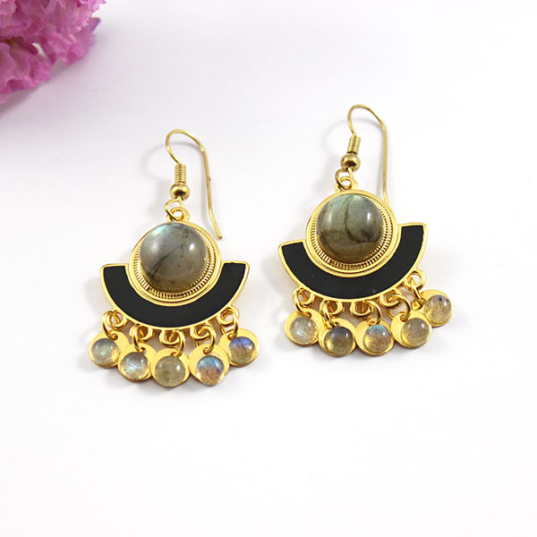 Boucles D'oreilles Pendantes Feuille Plaqué Or 9K - Style Ethnique, Neuves Avec étiquettes